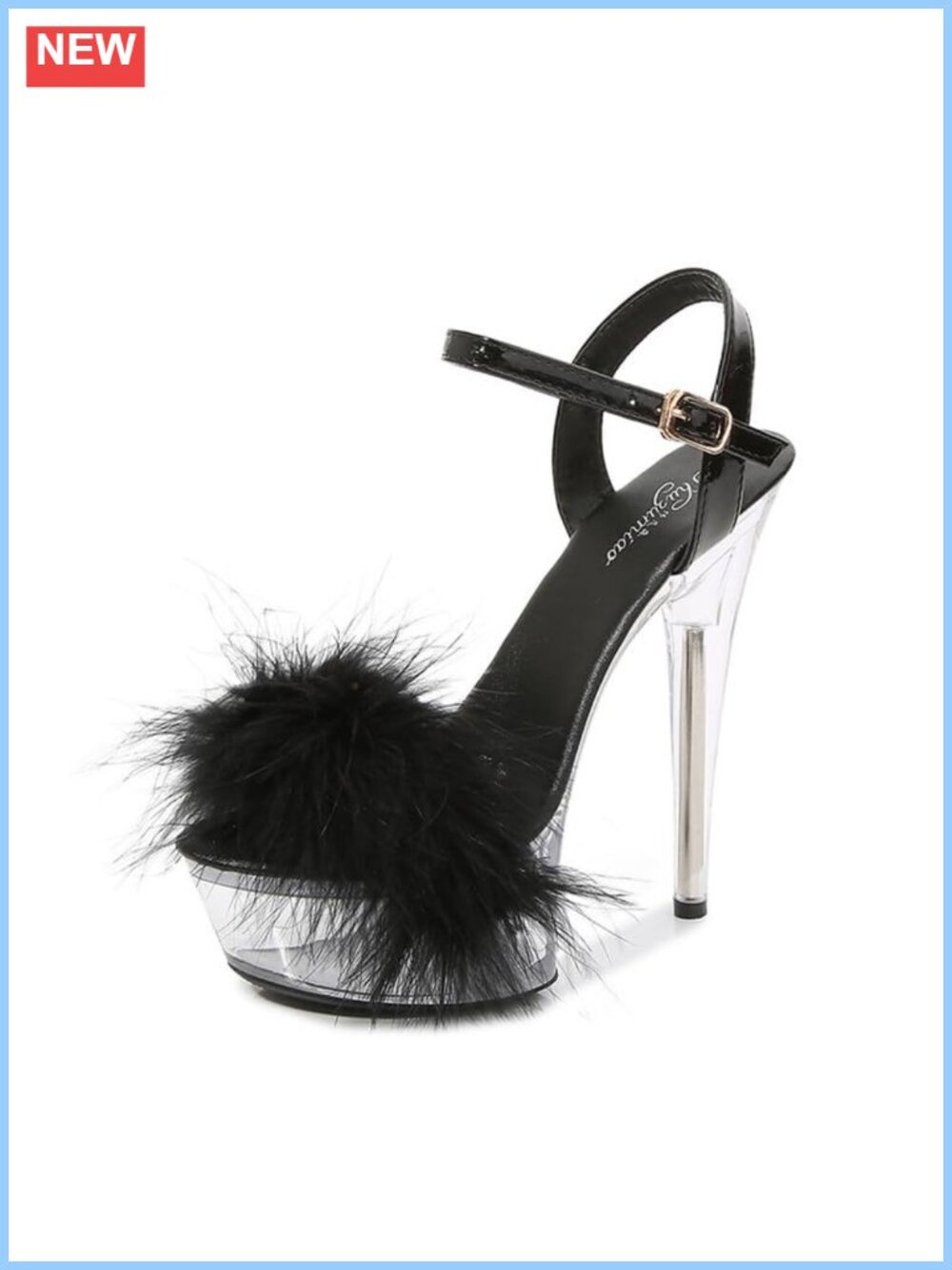 Clear Platform Ankle Strap Furry Sandals Stiletto Peep Toe